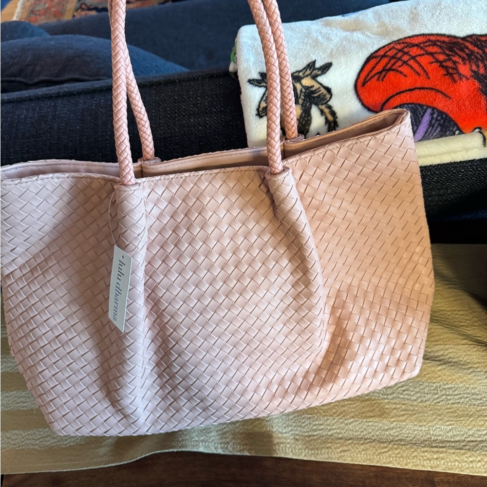 Lulu Dharma Pink Woven Tote vegan leather nwt